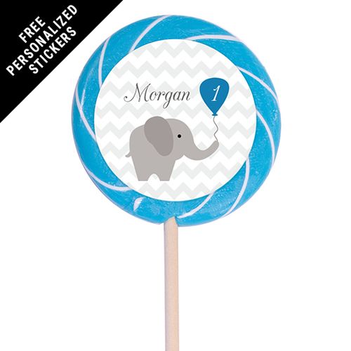 Birthday Personalized 3" Light Blue Swirly PopChevron Dots Elephant (12 Pack)