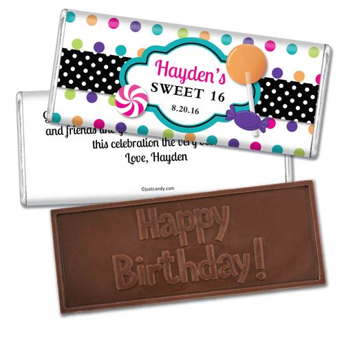 Birthday Personalized Embossed Chocolate Bar Sweet 16 Polka Dot Candy Shoppe