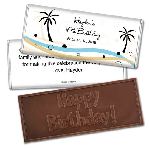 Birthday Personalized Embossed Chocolate Bar Beach Palm Trees