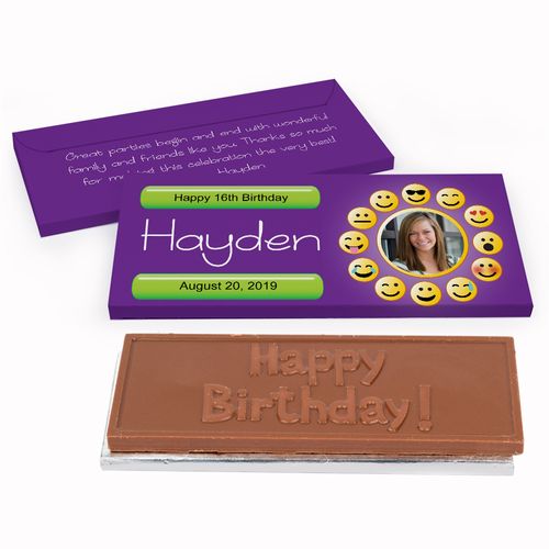 Deluxe Personalized Emoji Photo Youth Birthday Chocolate Bar in Gift Box
