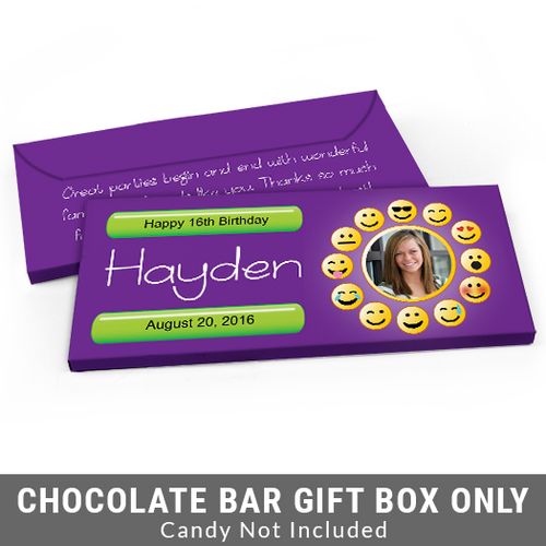 Deluxe Personalized Emoji Photo Youth Birthday Candy Bar Favor Box