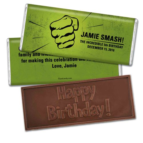 Birthday Personalized Embossed Chocolate Bar Superhero Hulk Fist