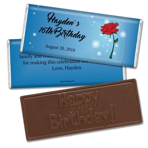 Birthday Personalized Embossed Chocolate Bar Beauty & Beast Style Rose