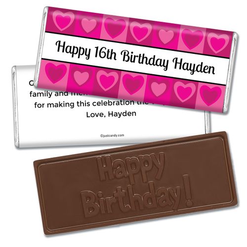 Birthday Personalized Embossed Chocolate Bar Tiled Hearts