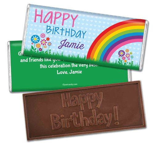 Birthday Personalized Embossed Chocolate Bar Rainbow, Flowers and Hearts