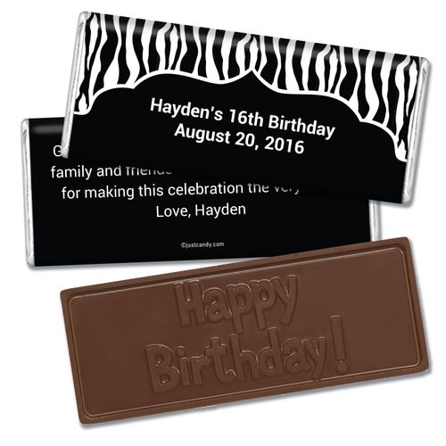 Birthday Personalized Embossed Chocolate Bar Zebra Stripes