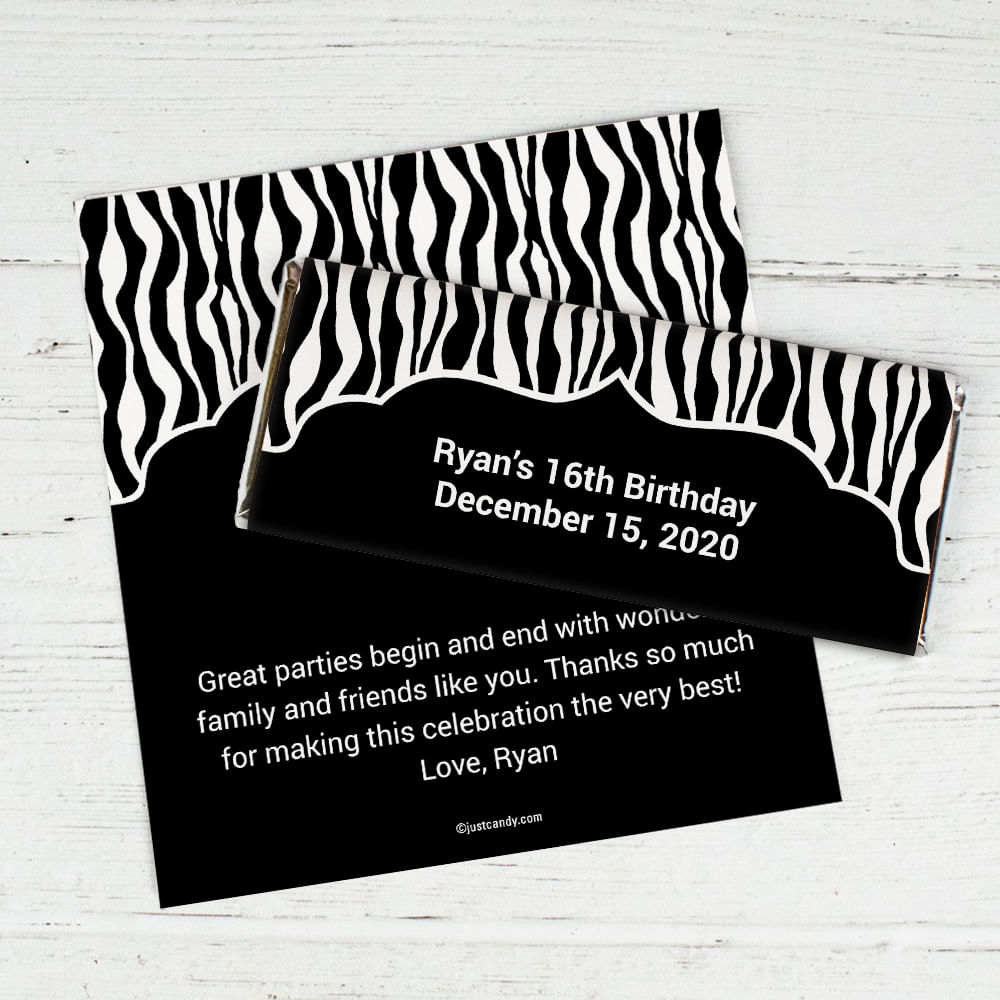 Birthday Favor Candy Bar Wrappers: Zebra Dazzle Personalized Candy Bar ...