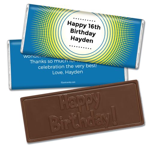 Birthday Personalized Embossed Chocolate Bar Dotted Sunburst