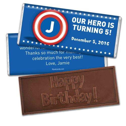 Birthday Personalized Embossed Chocolate Bar Captain America Monogram
