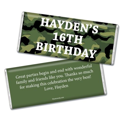 Birthday Personalized Chocolate Bar Military Army Green Camo