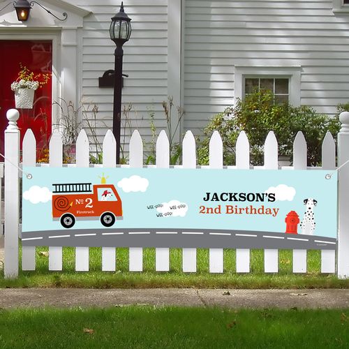 Personalized Fire Truck Birthday 5 Ft. Banner - Red Fire Truck