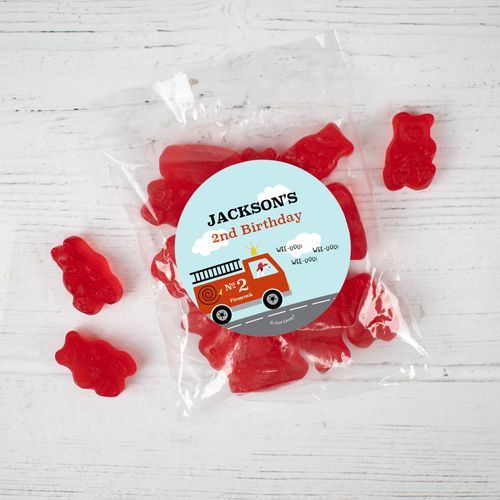 Personalized Fire Truck Birthday Candy Bags with Gummy Bears - Red Fire Truck