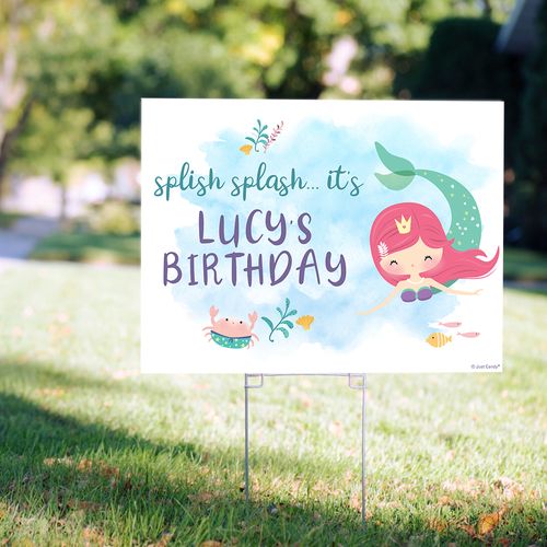 Personalized Kids Birthday Yard Sign Watercolor Mermaid