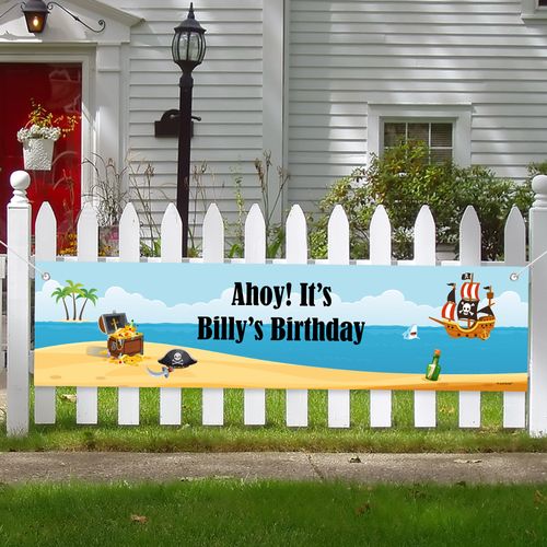 Personalized Pirate Birthday 5 Ft. Banner - Pirate Gold