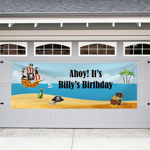 Personalized Pirate Birthday Garage Banner - Pirate Gold
