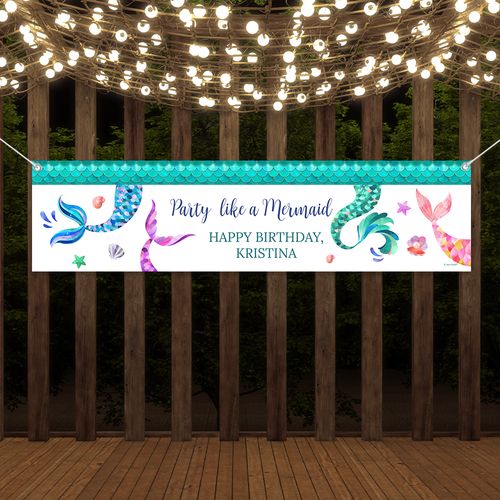 Personalized Mermaid Birthday 5 Ft. Banner - Mermaid Tails