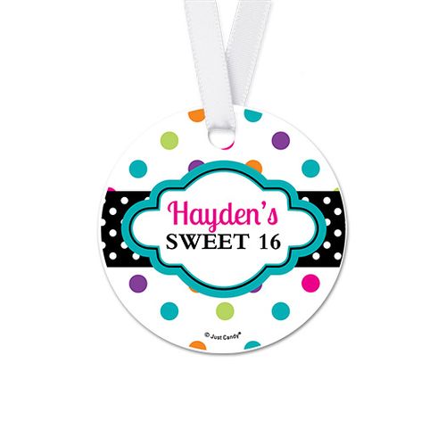 Personalized Sweet 16 Polka Dot Birthday Round Favor Gift Tags (20 Pack)