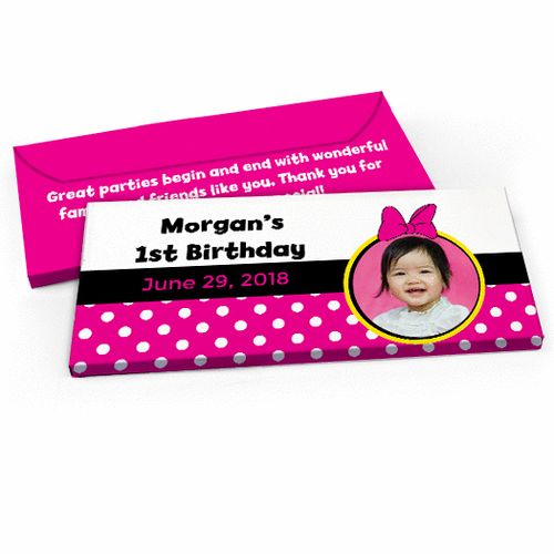 Deluxe Personalized Minnie Mouse Photo Youth Birthday Candy Bar Favor Box