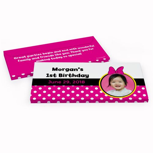 Deluxe Personalized Minnie Mouse Photo Youth Birthday Hershey's Chocolate Bar in Gift Box