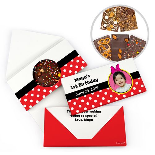 Personalized Minnie Themed Photo Birthday Gourmet Infused Belgian Chocolate Bars (3.5oz)