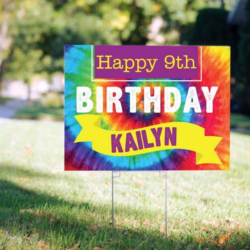 Birthday Yard Sign Personalized - Tie-Dye Rainbow