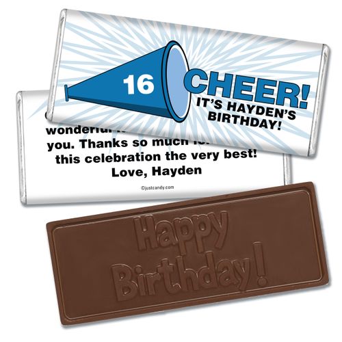 Birthday Personalized Embossed Chocolate Bar Sweet 16 Cheer