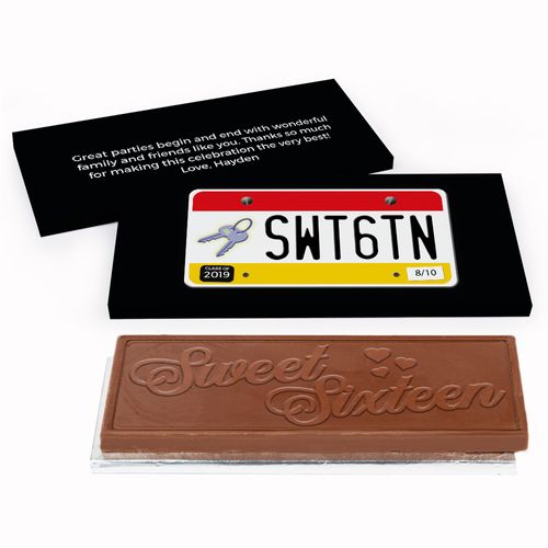 Deluxe Personalized License Plate Sweet 16 Birthday Chocolate Bar in Gift Box