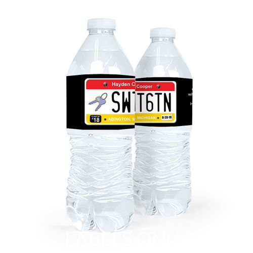 Personalized Sweet 16 Birthday License Plate Water Bottle Sticker Labels (5 Labels)