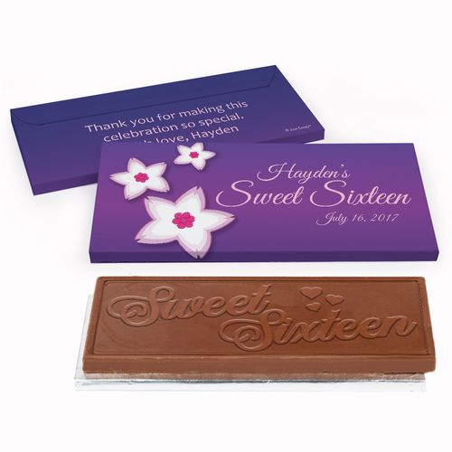 Deluxe Personalized Cherry Blossom Sweet 16 Birthday Chocolate Bar in Gift Box