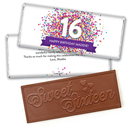 Personalized Sweet 16 Birthday Confetti Burst Embossed Chocolate Bar