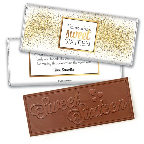 Personalized Sweet 16 Birthday Shower of Gold Embossed Chocolate Bar & Wrapper