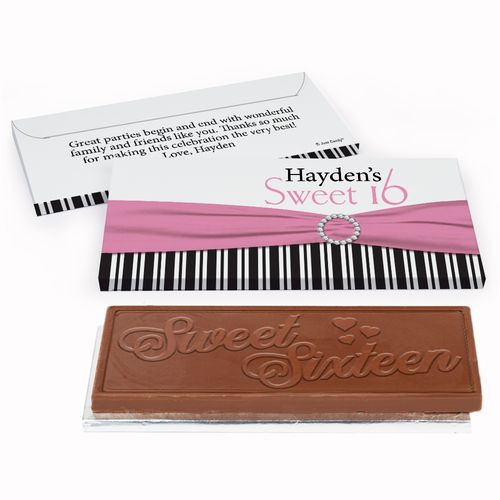 Deluxe Personalized Glamour Stripes Sweet 16 Birthday Chocolate Bar in Gift Box