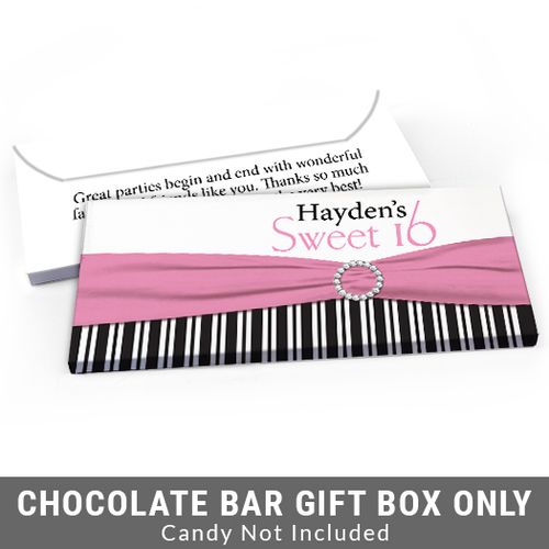 Deluxe Personalized Glamour Stripes Sweet 16 Birthday Candy Bar Favor Box