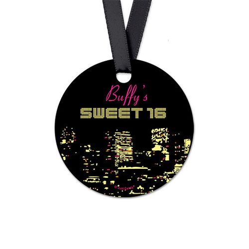 Personalized City Lights Birthday Round Favor Gift Tags (20 Pack)