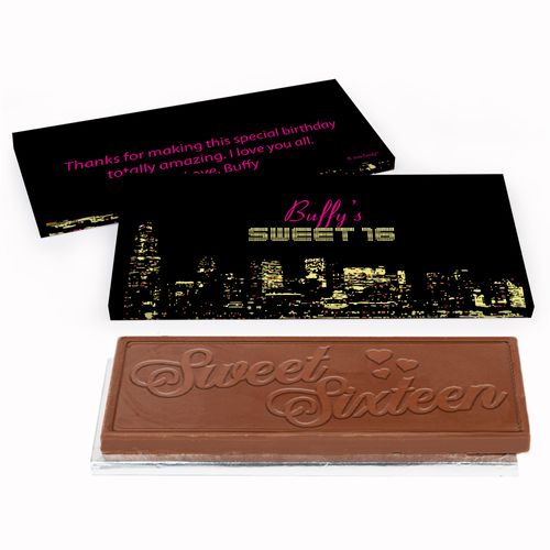 Deluxe Personalized City Lights Sweet 16 Birthday Chocolate Bar in Gift Box