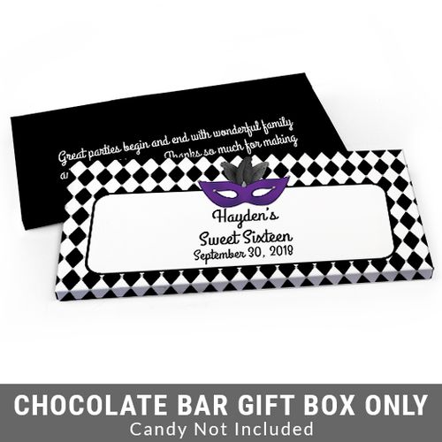 Deluxe Personalized Harlequin Masquerade Sweet 16 Birthday Candy Bar Favor Box
