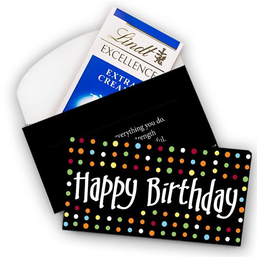 Deluxe Personalized Birthday Polka Dot Lindt Chocolate Bar in Gift Box (3.5oz)
