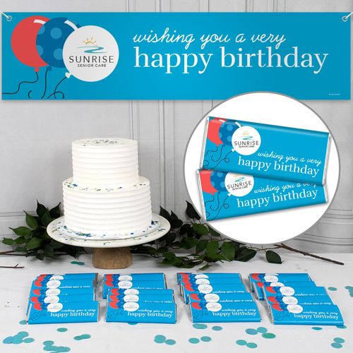 Custom Business Birthday Banner & 24 Bars - Add Your Logo Balloons