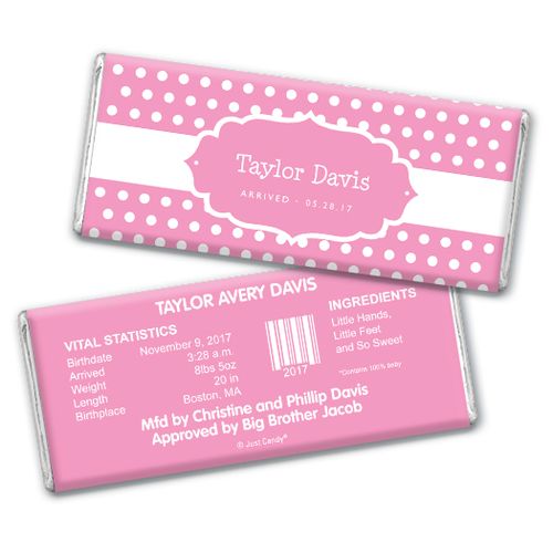 Baby Girl Announcement Personalized Chocolate Bar Tiny Dots
