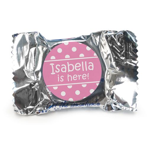Baby Girl Announcement Personalized York Peppermint Patties Polka Dots