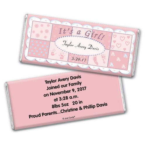 Baby Girl Announcement Personalized Chocolate Bar It's a Girl Quilt