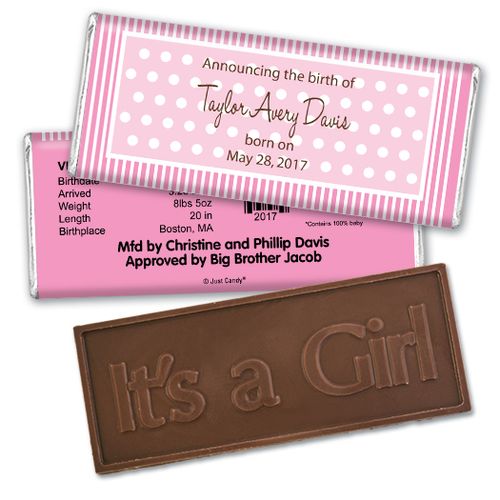 Pretty Polka DotsEmbossed It's a Girl Bar Personalized Embossed Chocolate Bar Assembled