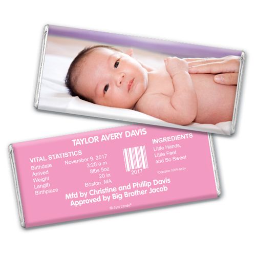 Baby Girl Announcement Personalized Chocolate Bar Full Photo