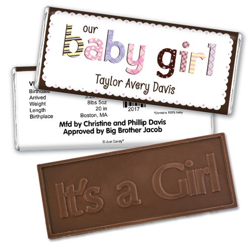 Girl Baby Announcements Personalized Embossed Chocolate Bar