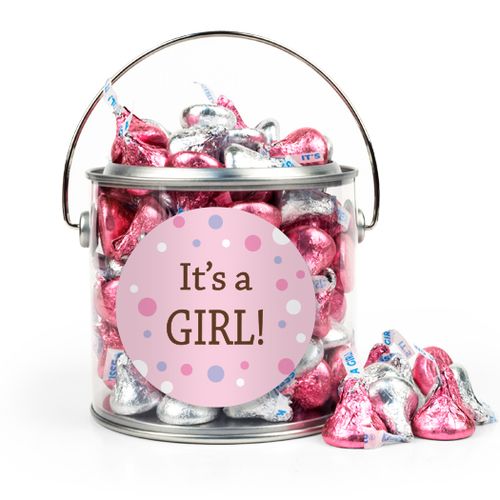 Baby Girl Bubbles Birth Announcement Paint Can with Sticker