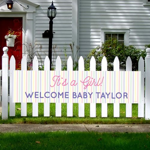 Personalized Girl Baby Announcement It's a Girl Stripes 5 Ft. Banner