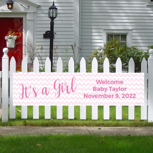 Personalized Girl Baby Announcement It's a Girl Chevron 5 Ft. Banner