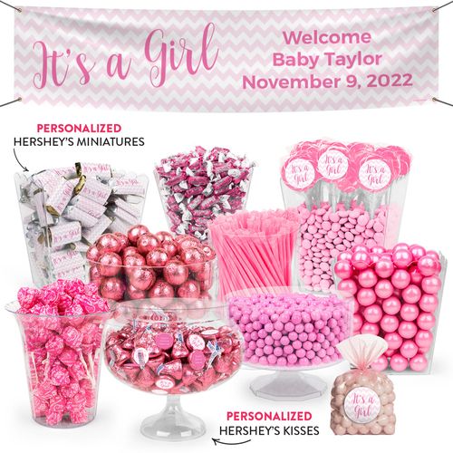 Personalized Girl Birth Announcement Chevron Deluxe Candy Buffet