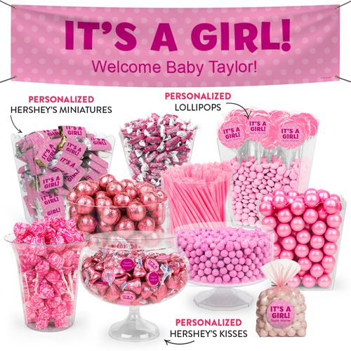 Personalized Girl Birth Announcement Polka Dots Deluxe Candy Buffet