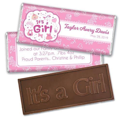 Personalized Girl Birth Announcement Bundle of Joy Embossed Chocolate Bar & Wrapper
